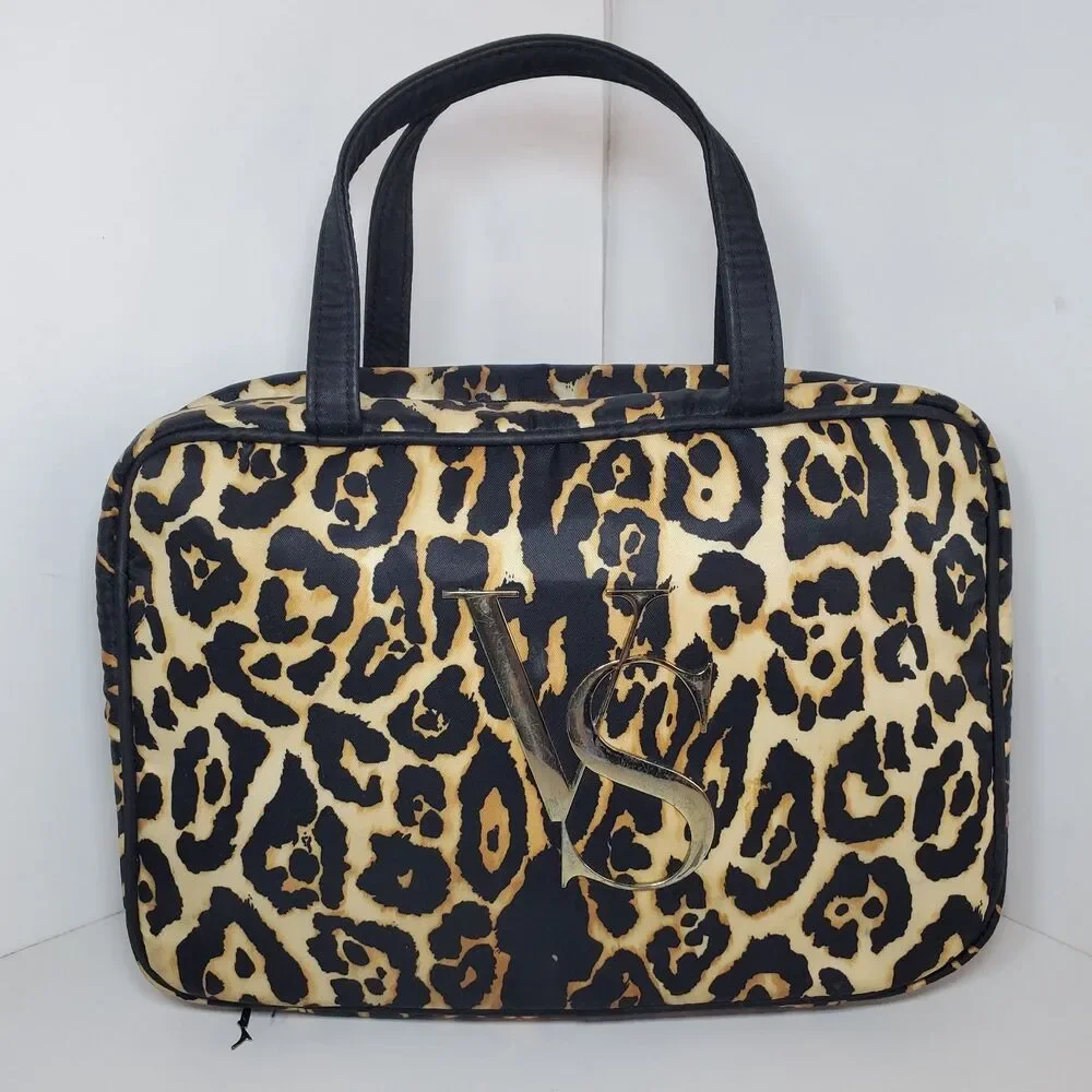 Victoria's Secret Large Travel Toiletry Bag Make-up Bag Leopard Print 90s Y2K